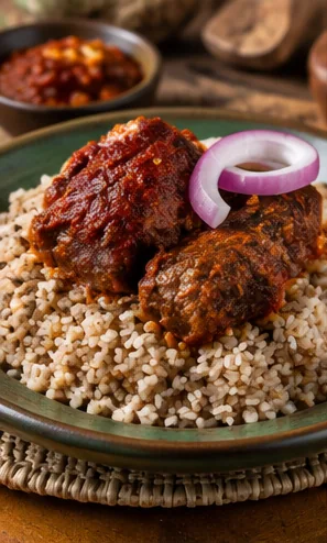 Ofada Rice and Ayamase